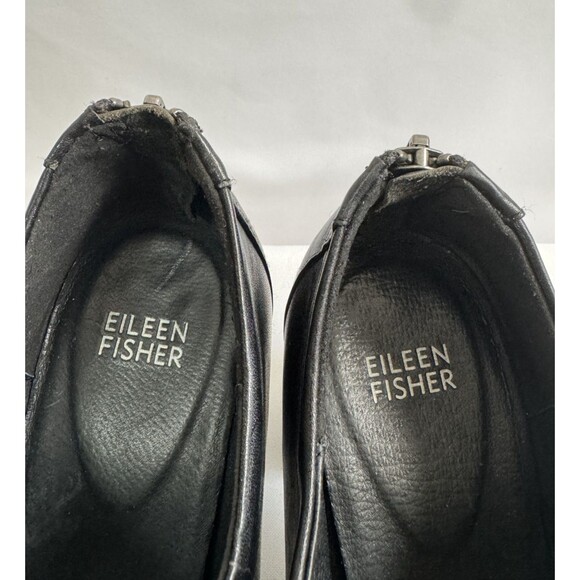 Eileen Fisher Women Ankle Booties black leather heels back zipper Size 9 - Picture 7 of 12